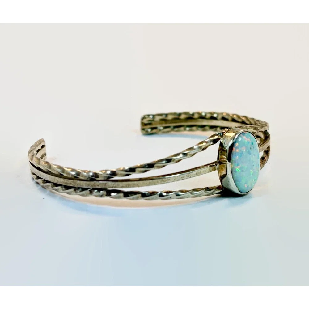 Vintage, Opal Cuff, Sterling Silver, Vintage Bracelet, Native American, Stacking